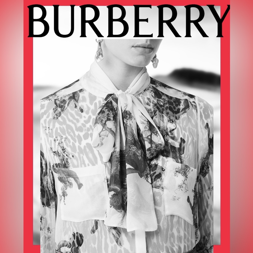 BURBERRY Amelie Bow neck Angel print Mulberry silk sheer long sleeve blouse